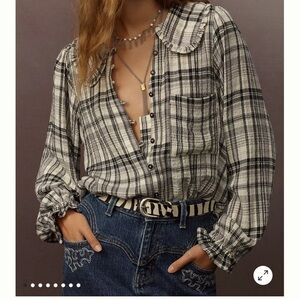 Pilcro Black and White Plaid Button-Down Shirt